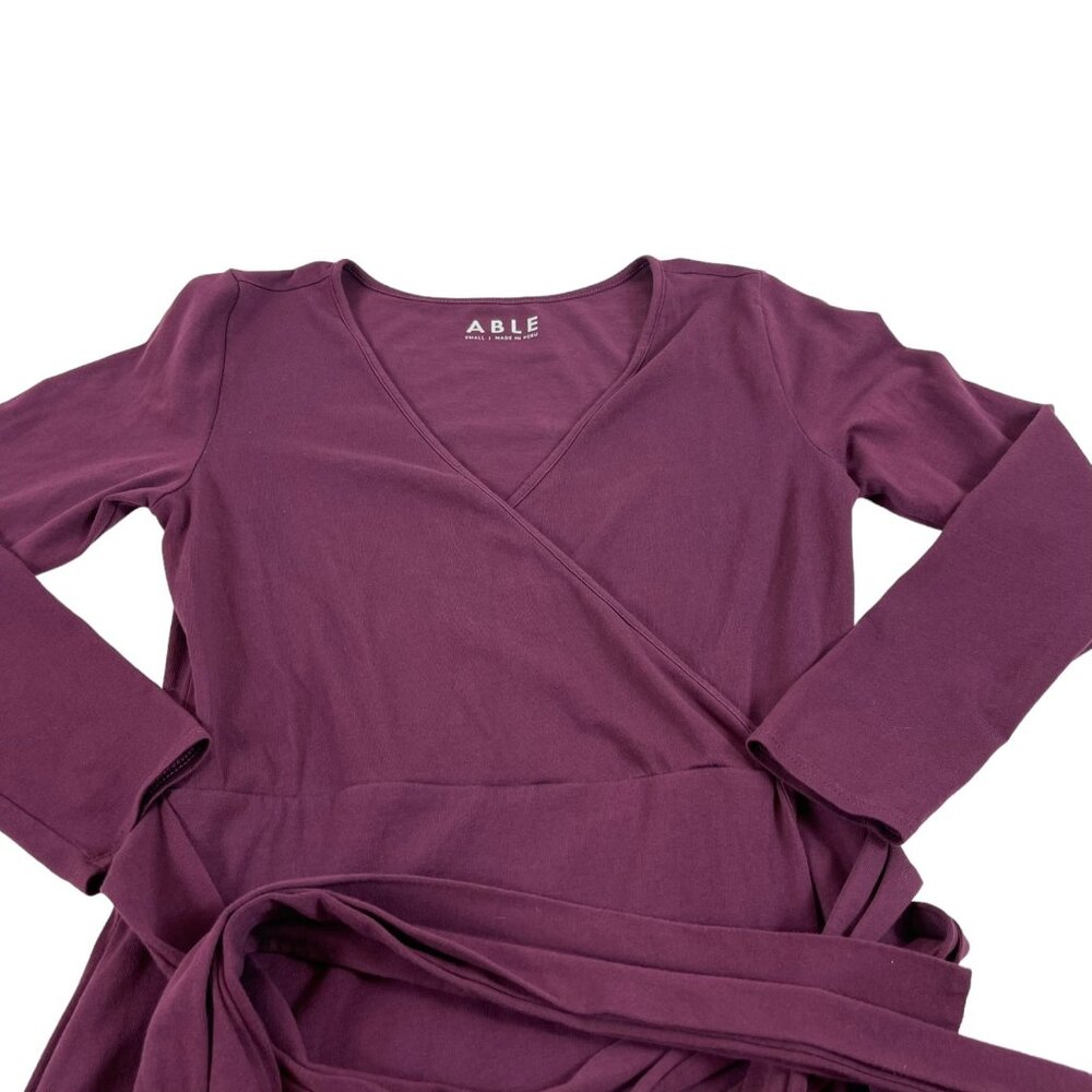 Able the Label Faux Wrap Midi Dress Sz Small Womens‎ Maroon Purple - Picture 3 of 5